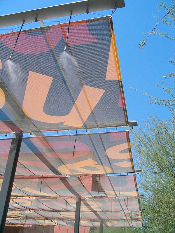 decorative screen shading the entrance to the Arizona state university bookstore