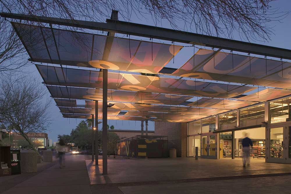 outdoor decorative overhang for arizona state university