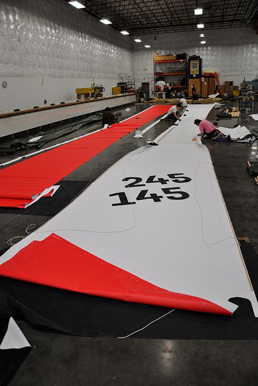 Large fabric pieces to wrap the 2012 Summer Olympic Games stadium
