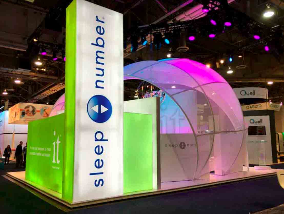 sleep number branded environements for trade show booth
