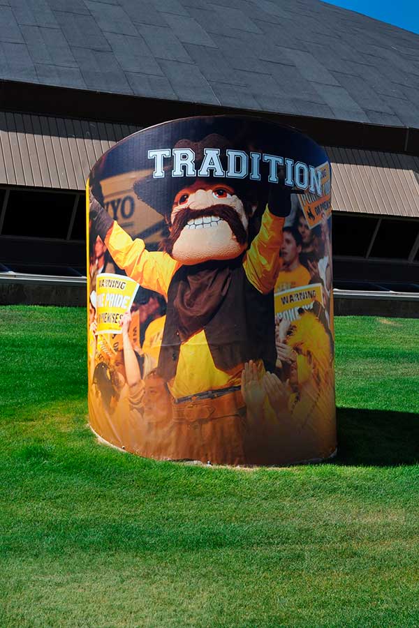 University of Wyoming field pillar wrapped pillar for an athletic field