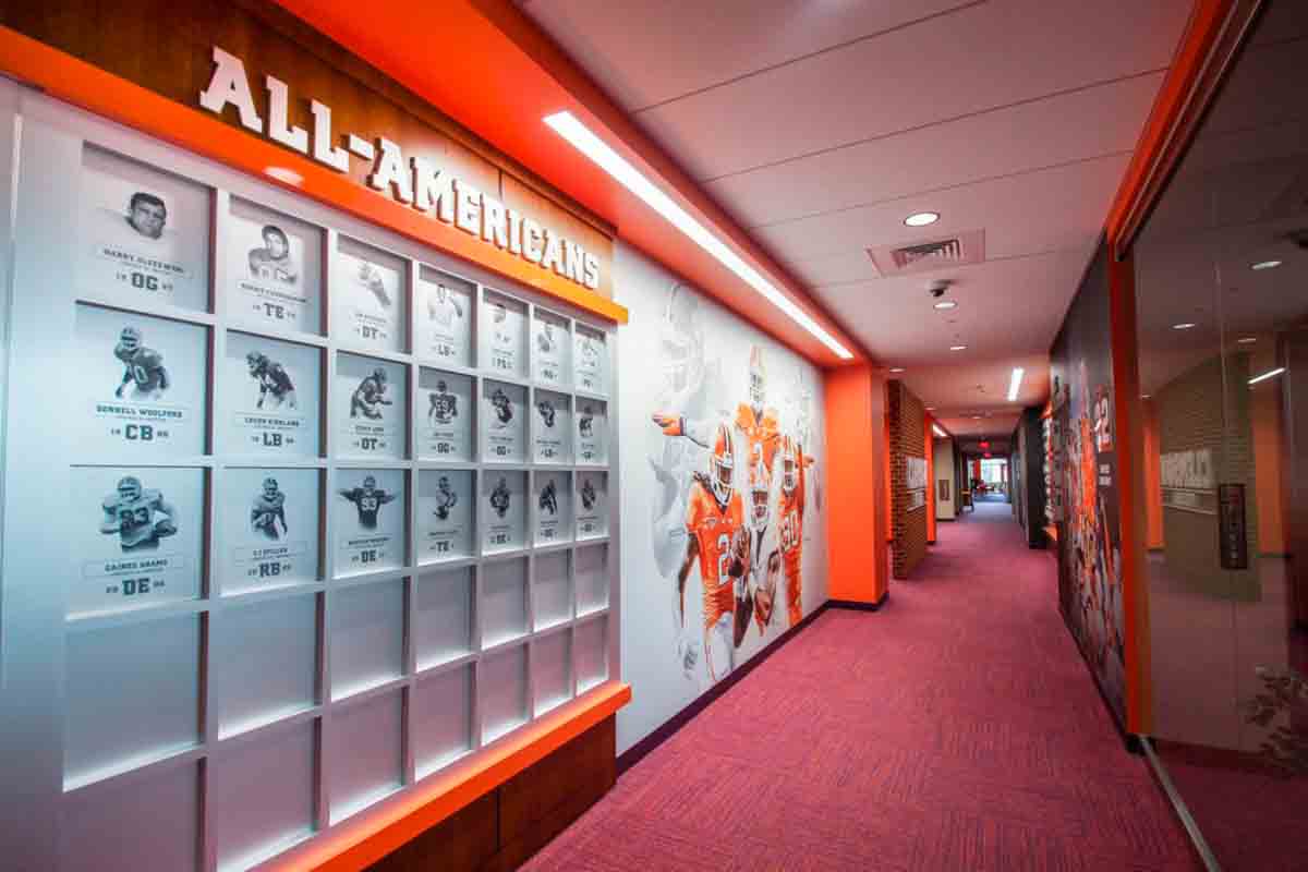 Clemson football hallway for the all American players
