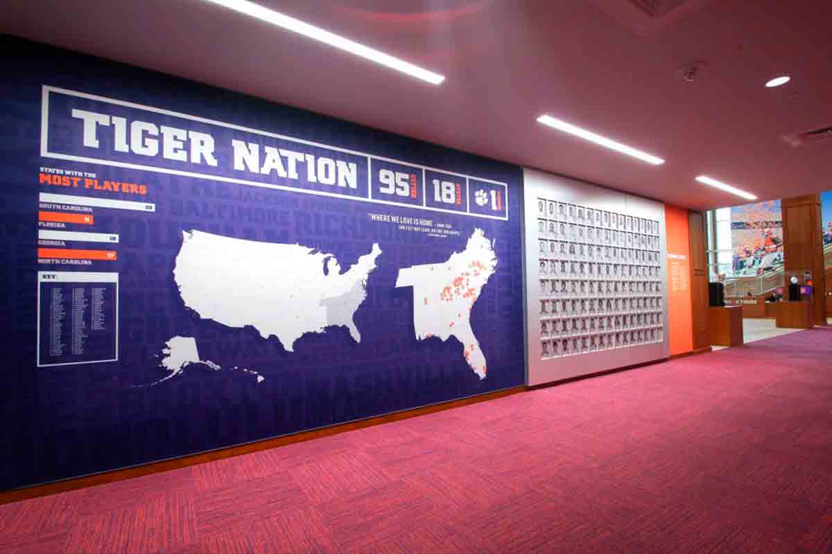 world map wall mural for branded environment at Clemson