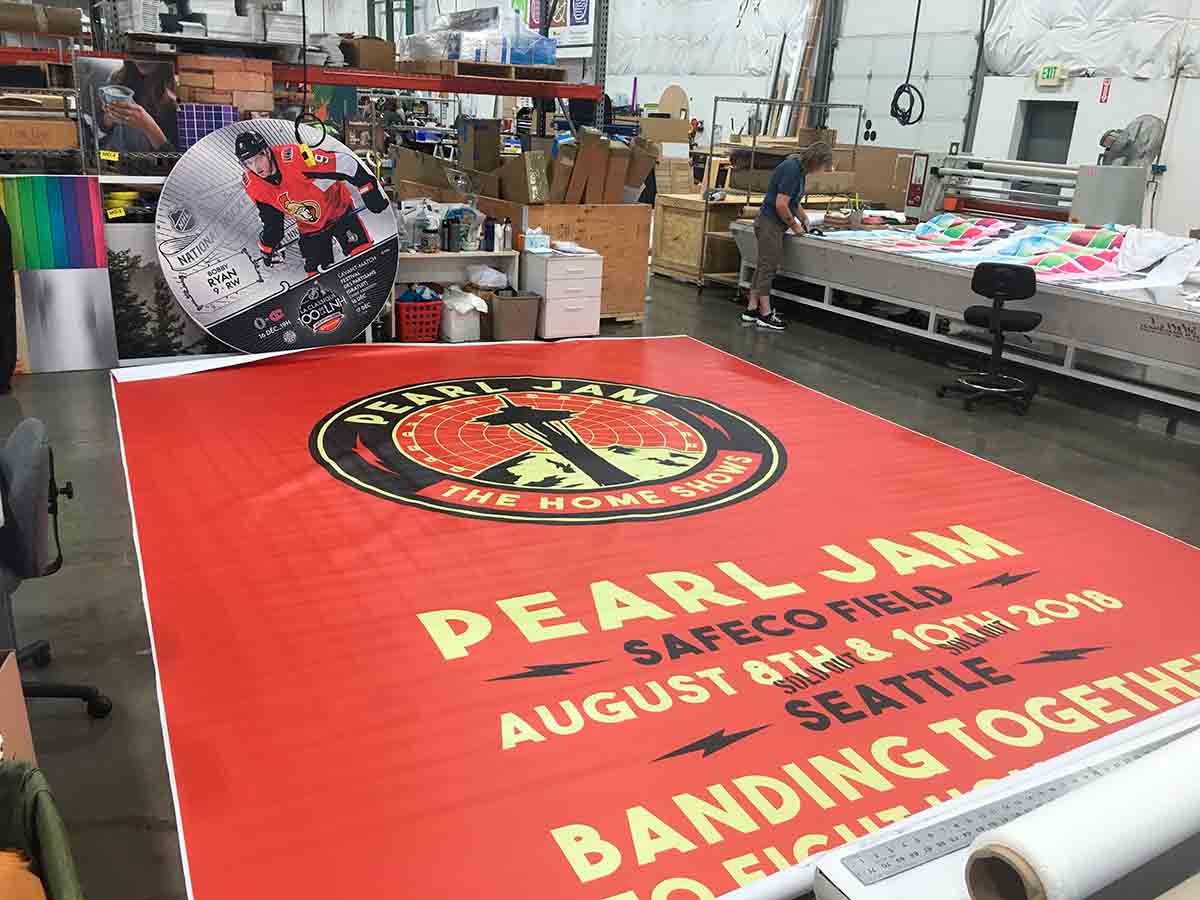 production floor during Pearl Jam banner printing