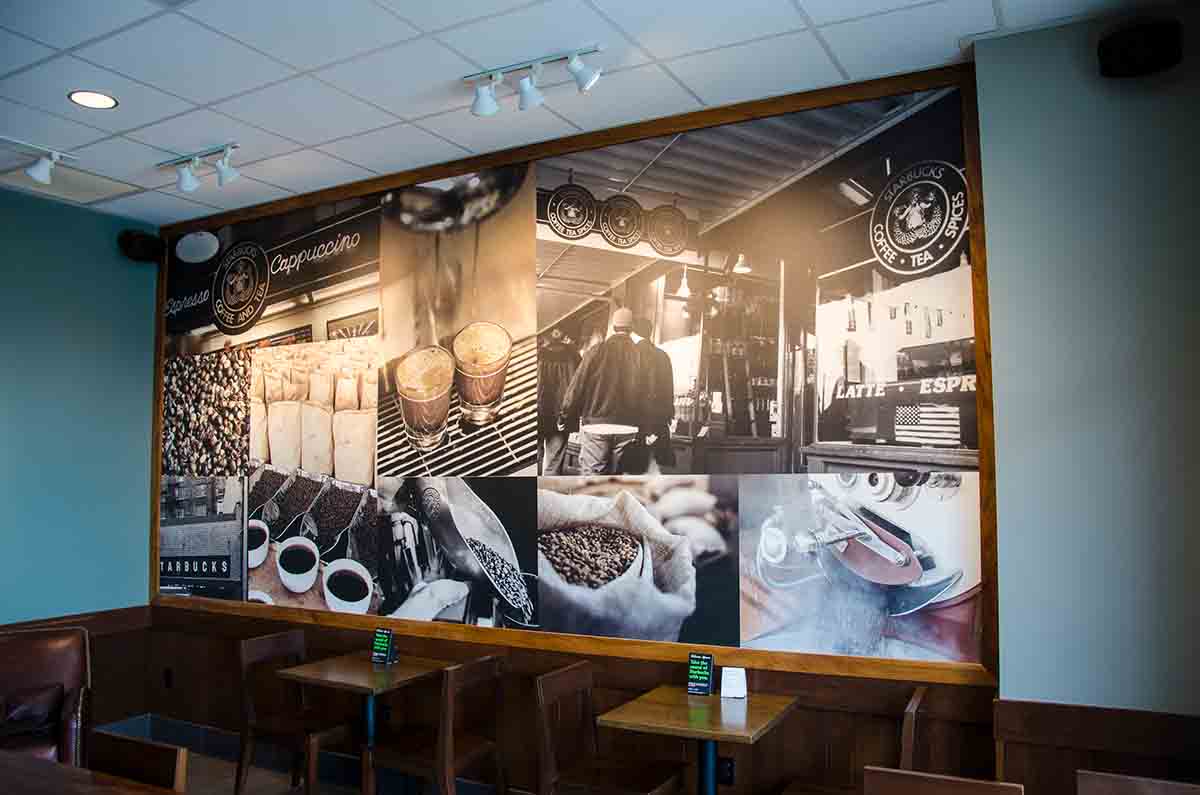 large format printing collage wall for starbucks coffee