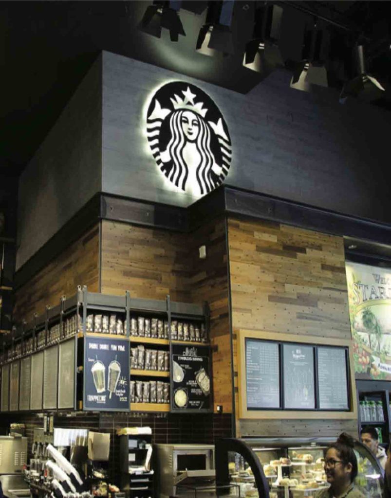 backlit steel Starbucks logo for the interior of a location