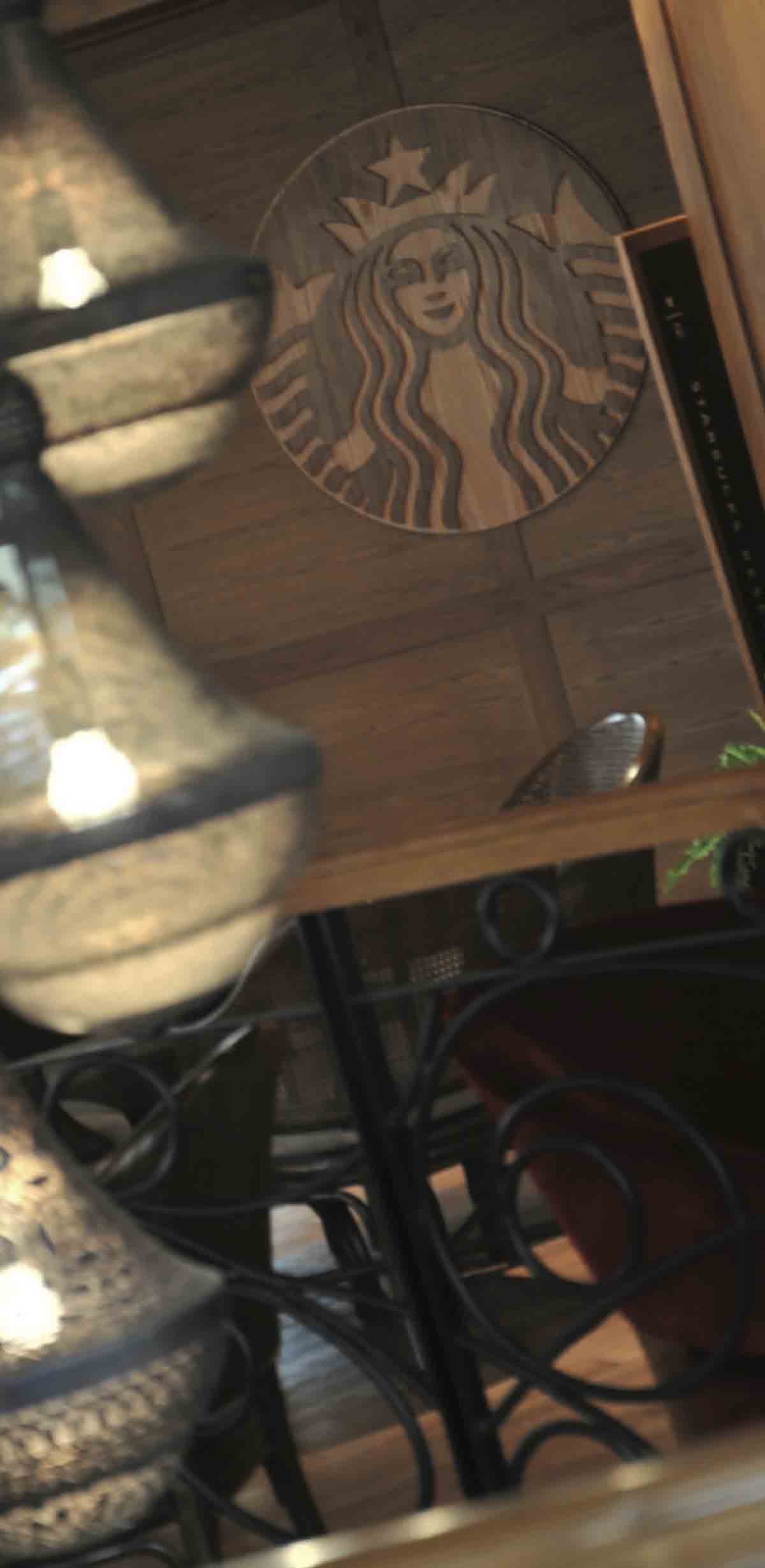 wood cut Starbucks Coffee logo