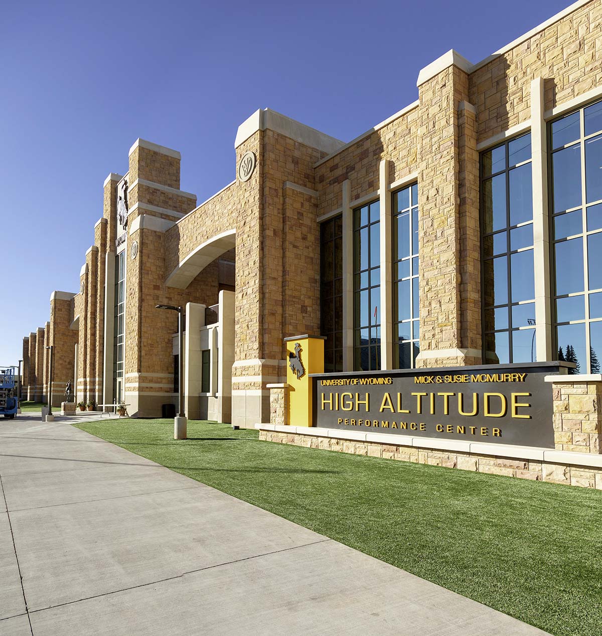 University of Wyoming Athletics performance center exterior signage