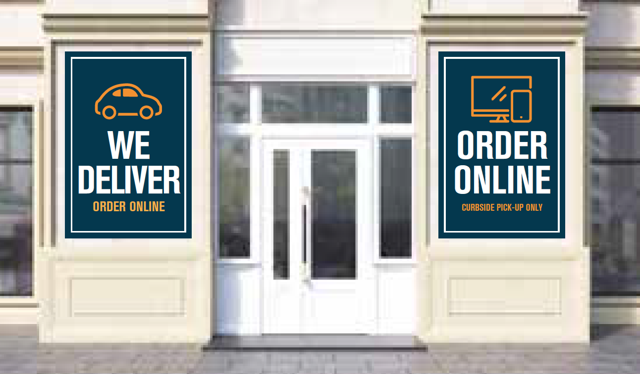 outdoor banners explaining carryout options