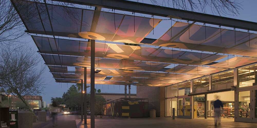Arizona State University Bookstore outdoor decorative overhang for arizona state university