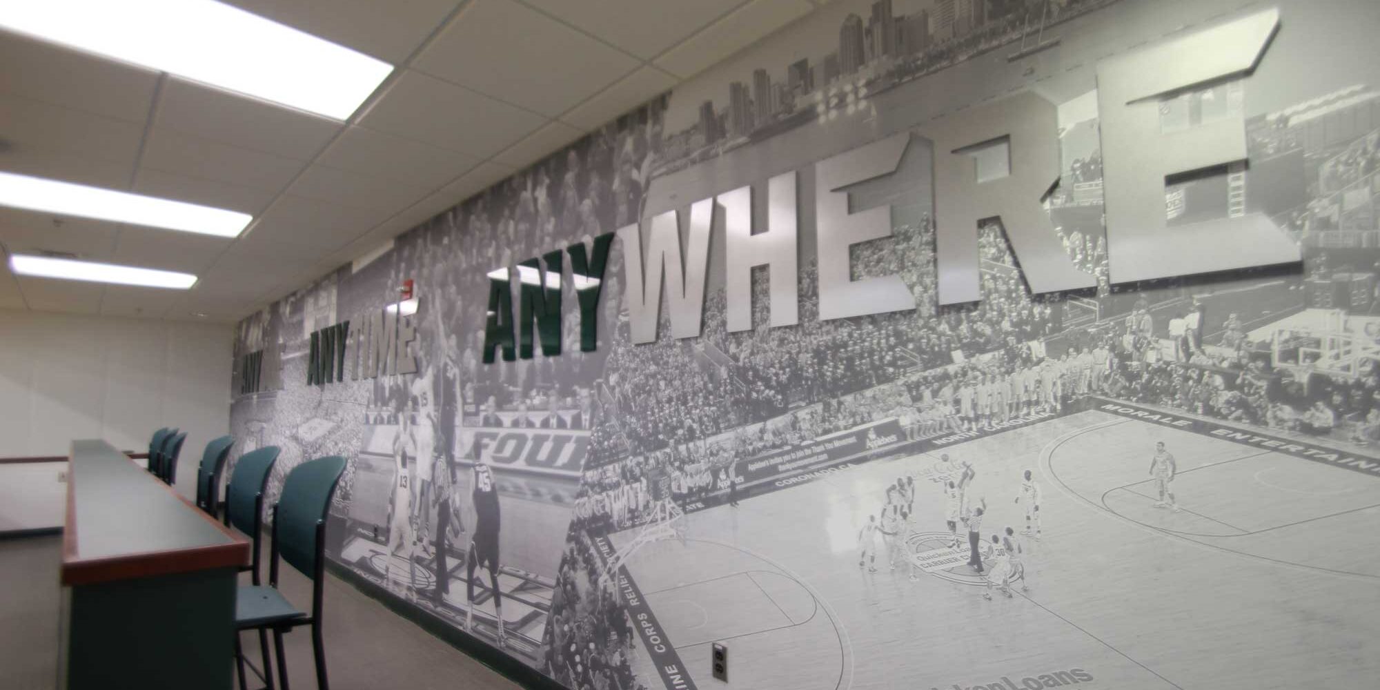 wallcovering of basketball images for a conference room