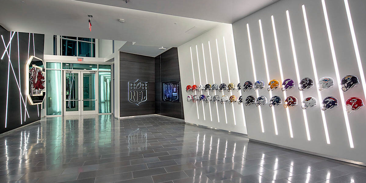 University of South Carolina NFL helmet interactive display interactive display involving NHL helmets